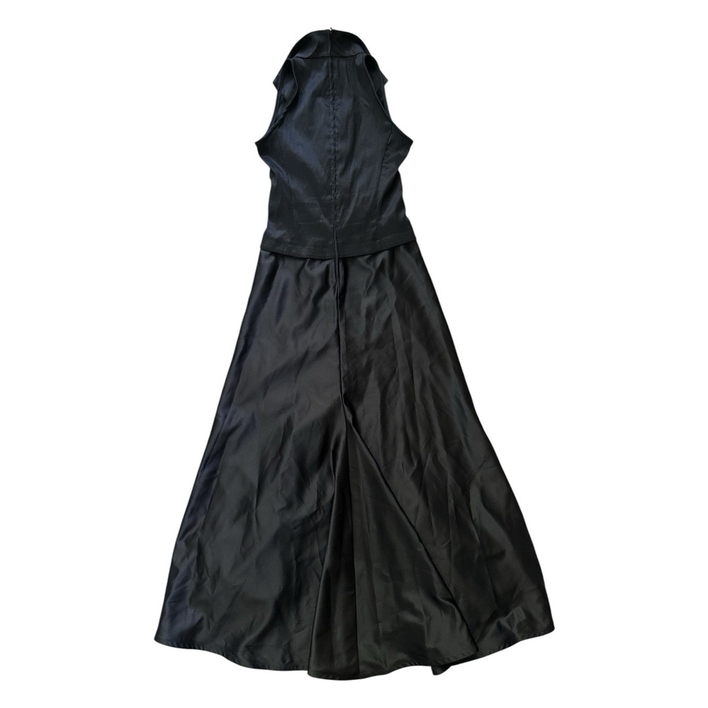 Tadashi Vintage 90s Formal Evening Gown Size 8 Black Satin Tuxedo Style Ruched - Picture 5 of 6